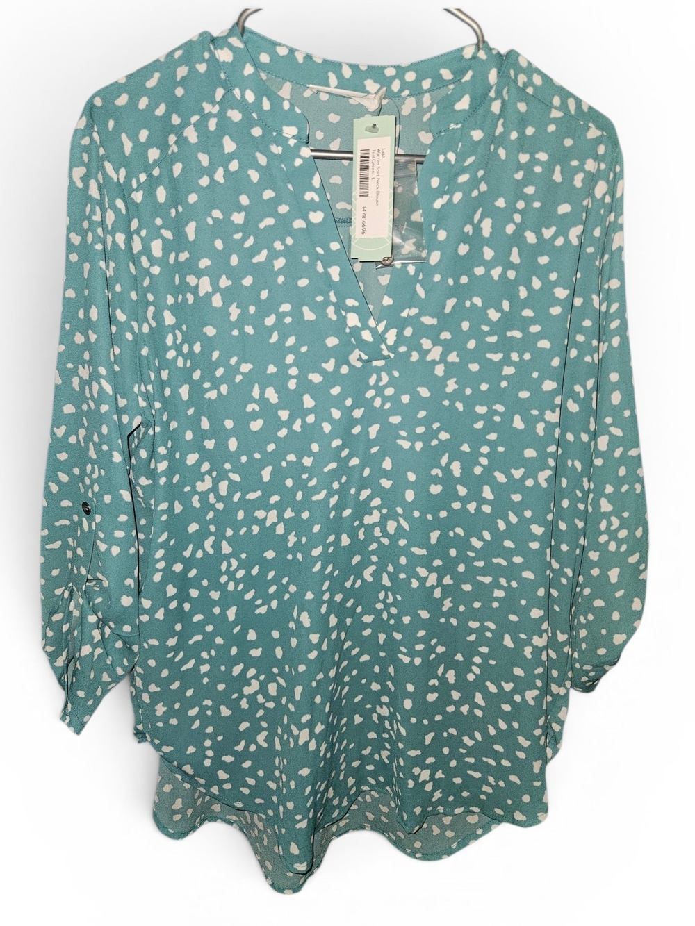 Lush Teal Printed Split Neck Blouse Size Large NWT